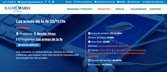 Entrevista al director de Cáritas Castrense en Radio María en su programa Las Armas de la Fe